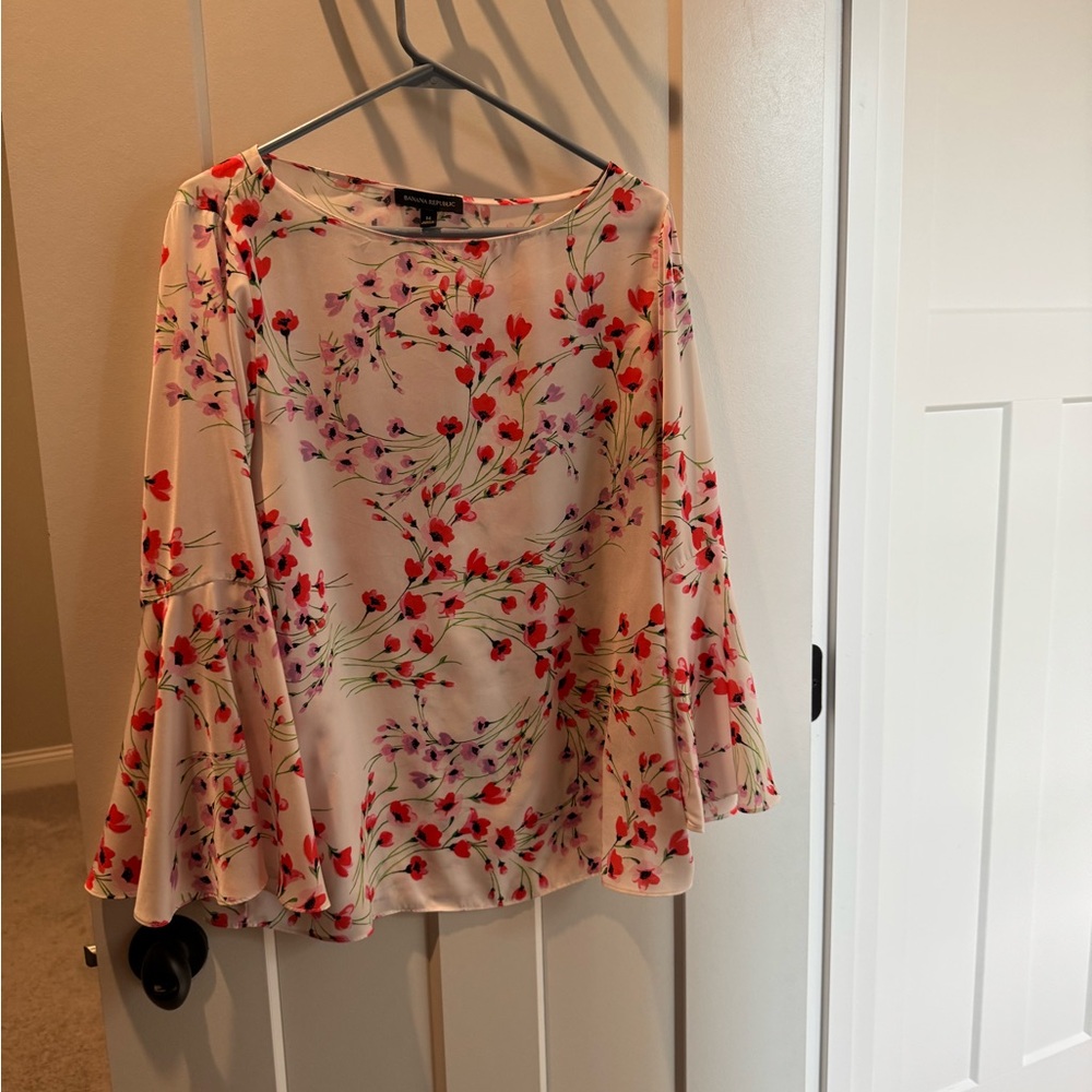 Banana Republic Cream Blouse with Red & Purple Floral Print